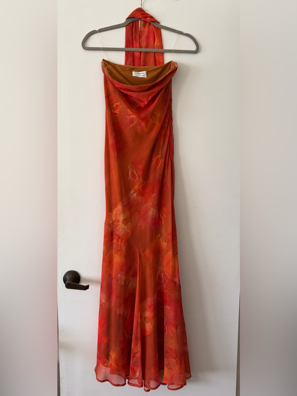 Peppermayo Red-Orange Floral Halter Dress